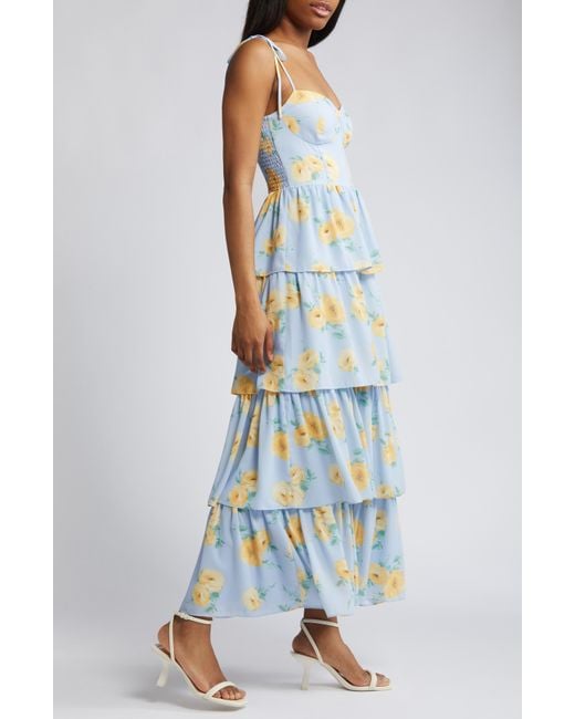 Wayf Blue The Lexi Floral Tiered Maxi Dress