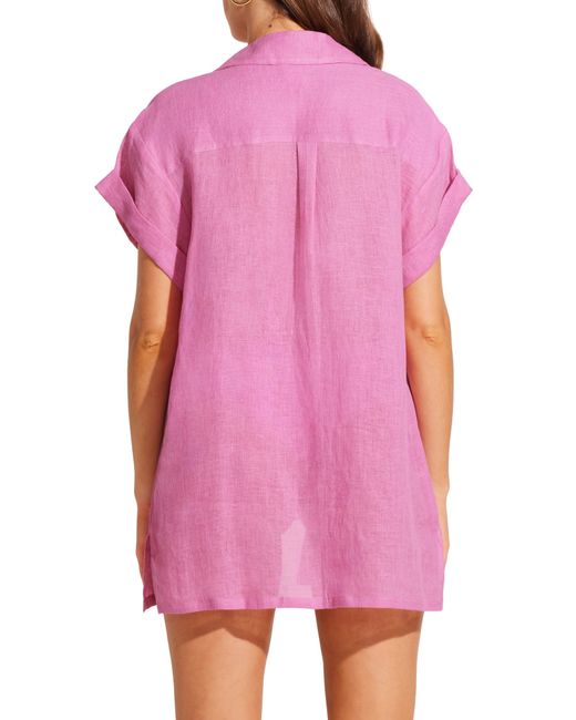 Vitamin A Pink Vitamin A Playa Pocket Linen Cover-up Button-up Shirt