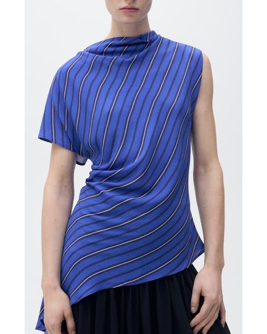 Mango Blue Stripe Asymmetric Top