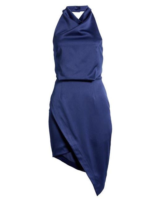 Elliatt Blue Camo Asymmetric Satin Cocktail Dress