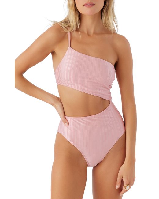 O'neill Sportswear Pink Mizi Agadir Metallic Rib One-shoulder One-piece Swimsuit