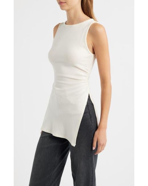 Reformation White Walker Side Ruched Knit Top