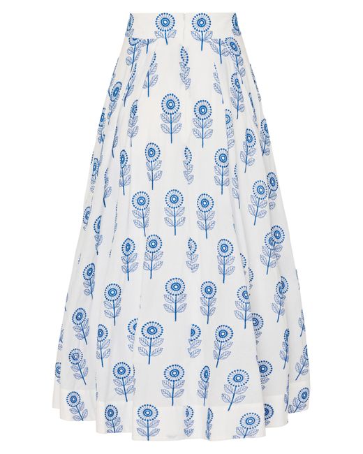 MILLY Blue Poppy Floral Embroidered Cotton Skirt
