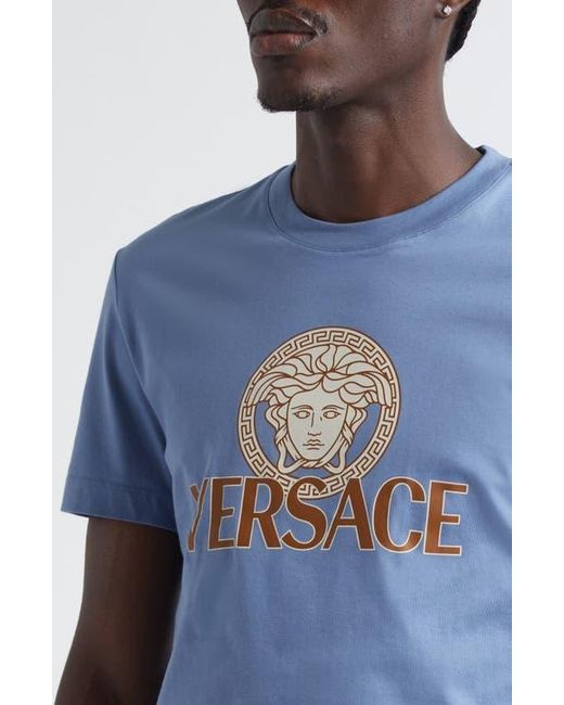 Versace Medusa Cotton Jersey Graphic T-Shirt in Blue for Men