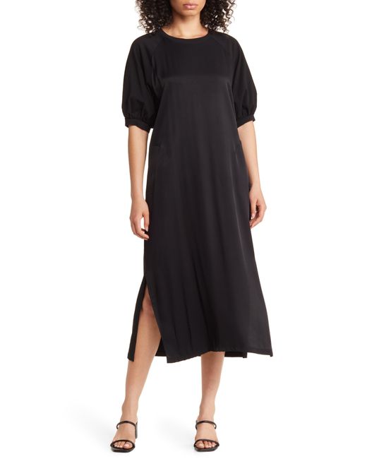 Nordstrom Black Puff Sleeve T-shirt Midi Dress