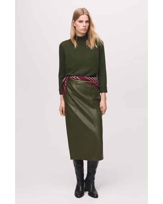 Mango Green Shoulder Button Mock Neck Sweater