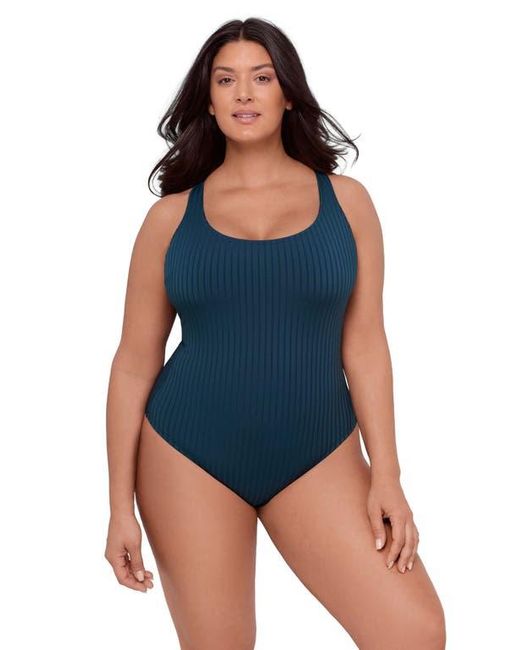 S3 Blue Ribbed Scoopneck Crossback One Piece Swimsuit