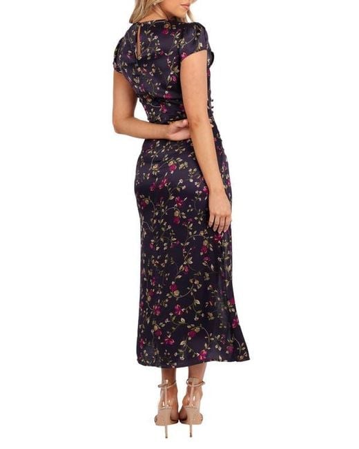 lisbeth floral cap sleeve satin midi dress Petal & Pup Lisbeth Floral Cap Sleeve Satin Midi Dress in Blue