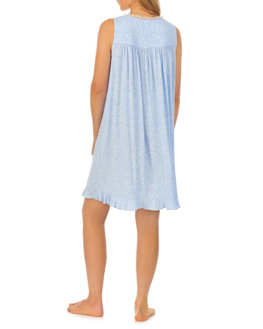 Eileen West Blue Floral Lace Trim Sleeveless Short Nightgown