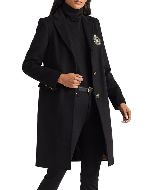 Lauren by Ralph Lauren Black Crest Wool Blend Coat