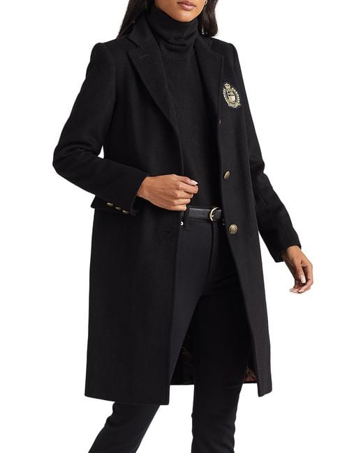 Lauren by Ralph Lauren Black Crest Wool Blend Coat