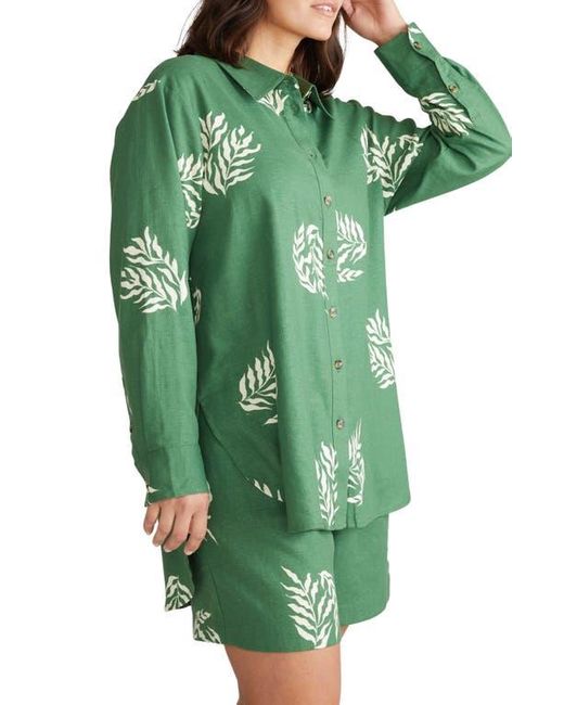 UNIVERSAL STANDARD Green Dawn High/Low Linen Blend Shirt