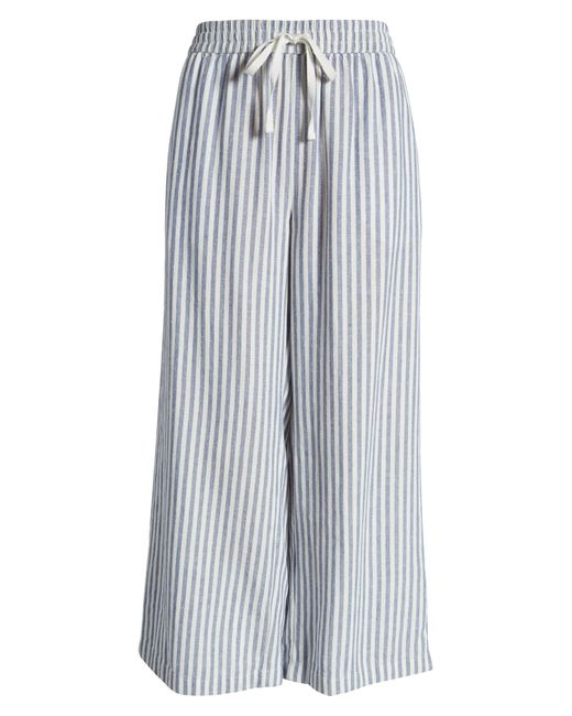 Caslon Blue Caslon(r) Stripe Drawstring Wide Leg Linen Blend Pants