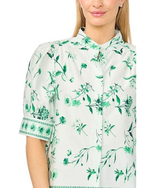Cece Green Floral Button-Up Top
