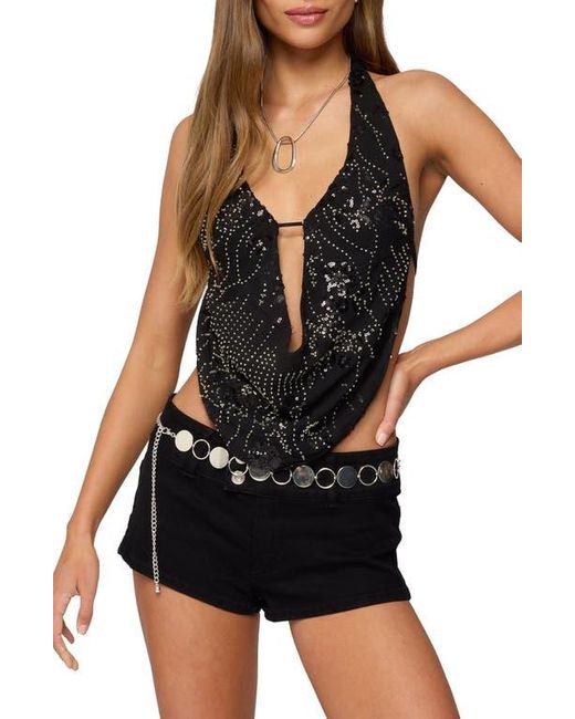 Edikted Black Beaded Cowl Neck Open Back Halter Top