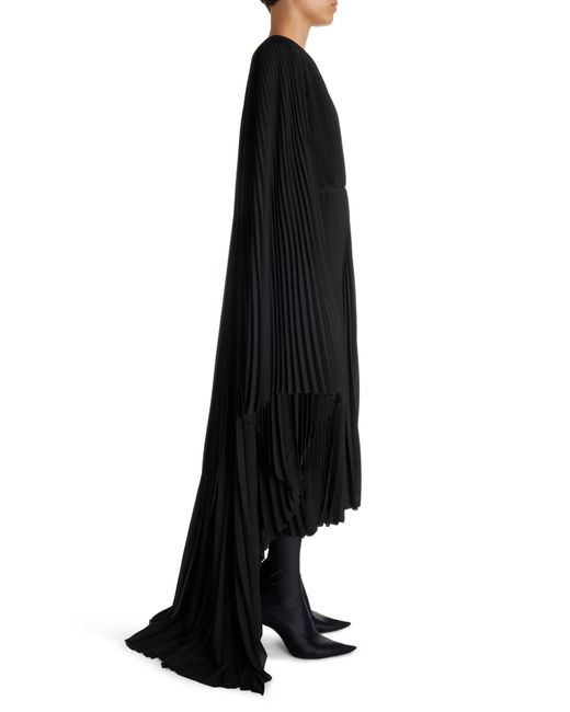 Balenciaga Black Pleated Long Sleeve Caftan Dress