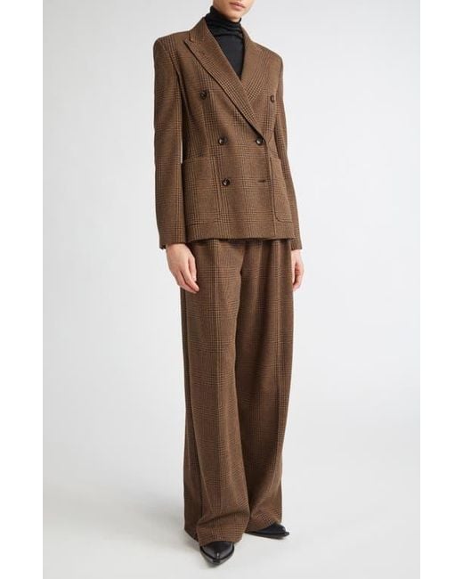 Max Mara Brown Ponza Pleated Houndstooth Check Wide Leg Pants
