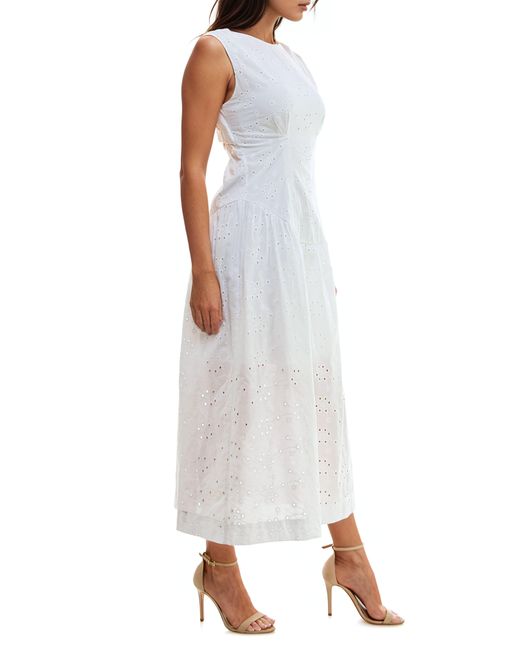 Socialite White Back Cutout Sleeveless Cotton Eyelet Midi Dress
