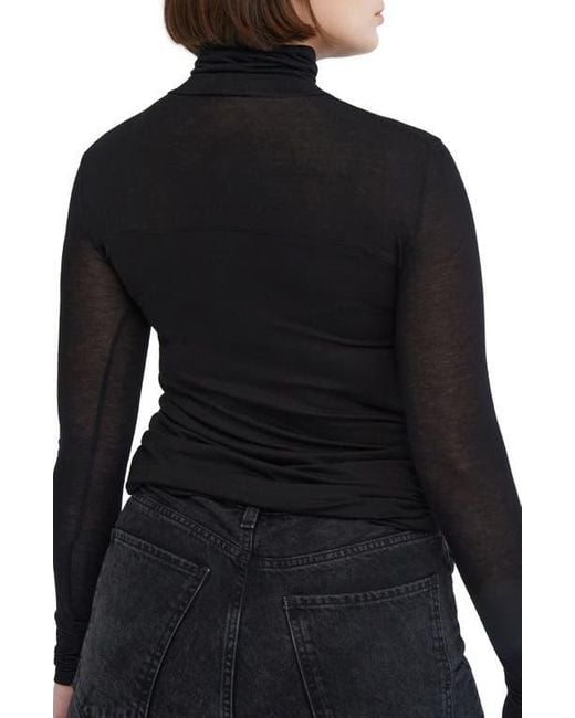 MARCELLA Black Sheer Panel Turtleneck Top
