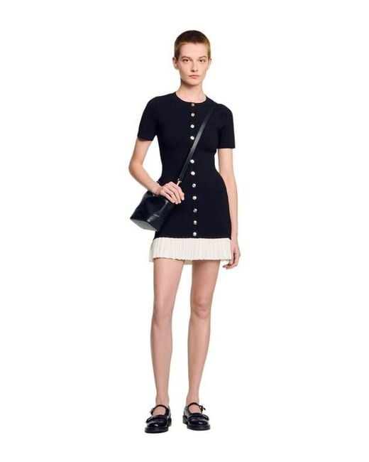 Sandro Mini Knit Dress With Ruffle in Blue | Lyst Sandro Mini Knit Dress With Ruffle in Blue | Lyst