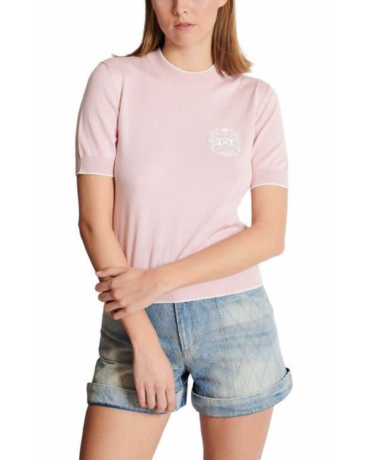 Balmain Pink Emblème-Embroidered Knit Top