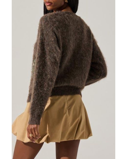 Astr Brown Conetta Floral Fuzzy Sweater