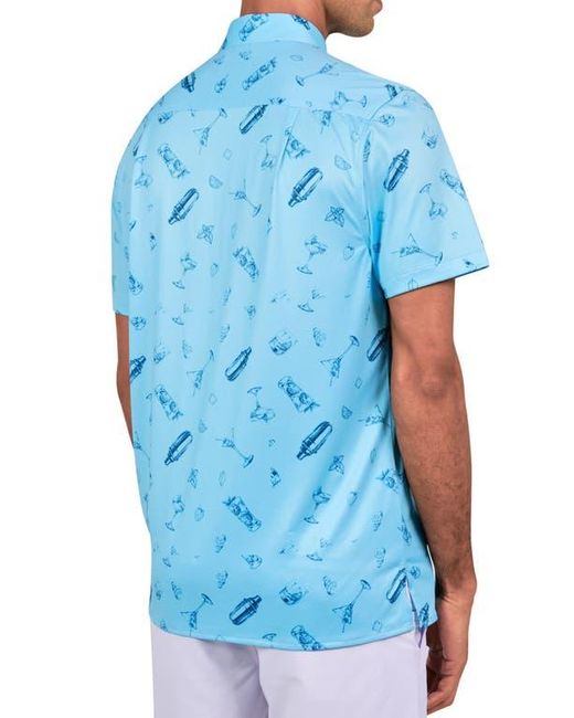 Con.struct Blue Regular Fit Cocktail Print Recycled Performance Golf Button-Down Shirt for men