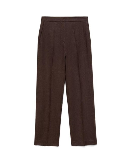 Mango Brown Tempoli Pleat Front Linen Pants