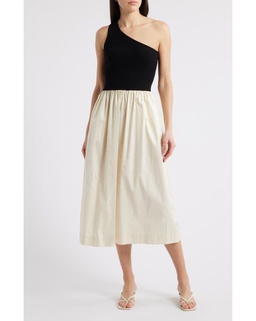 Rails Natural Anita One-Shoulder Colorblock Mixed Media Midi Dress