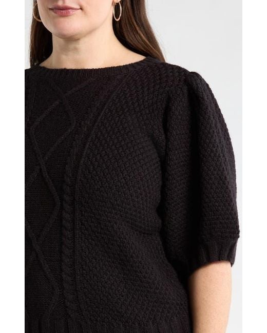 Sugarlips Black Puff Sleeve Cable Stitch Sweater