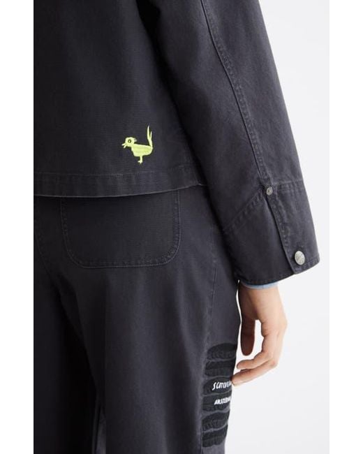 Scotch & Soda Black Washed Embroidery Detail Cotton Workwear Jacket