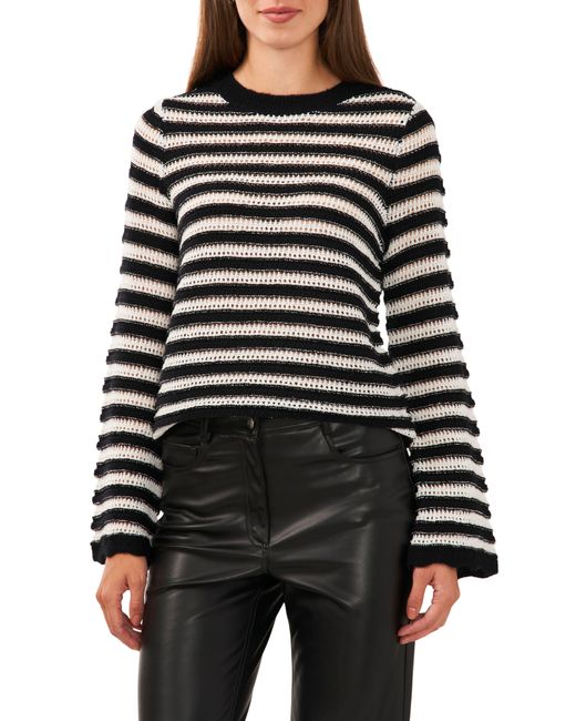 Halogen® Black Halogen(r) Stripe Bell Sleeve Sweater