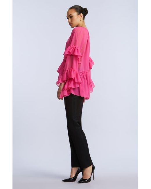 BCBGMAXAZRIA Pink Ruffle Swing Top