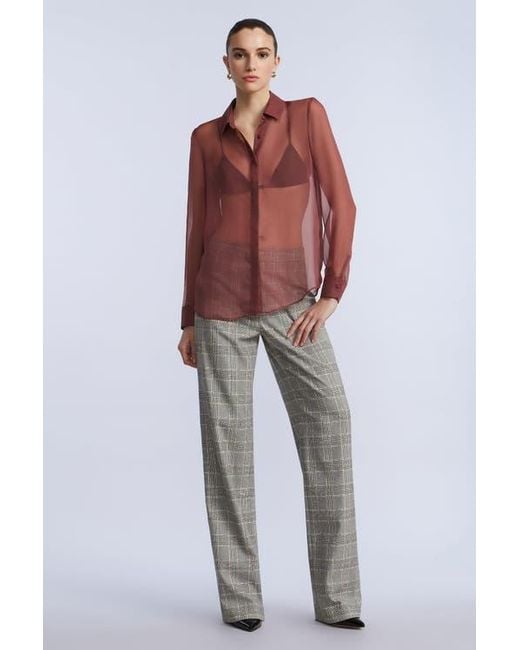BCBGMAXAZRIA Red Chiffon Button Down