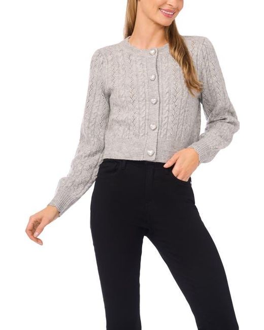 Cece White Heart Button Pointell Cardigan