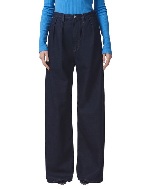 Citizens of Humanity Blue Maritzy Pleated Wide Leg Denim Pants