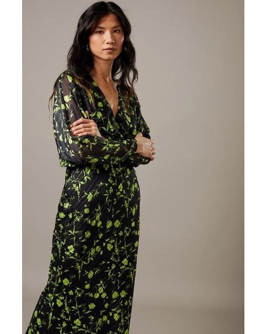 Warehouse Green Shadow Stripe Batwing Midi Dress