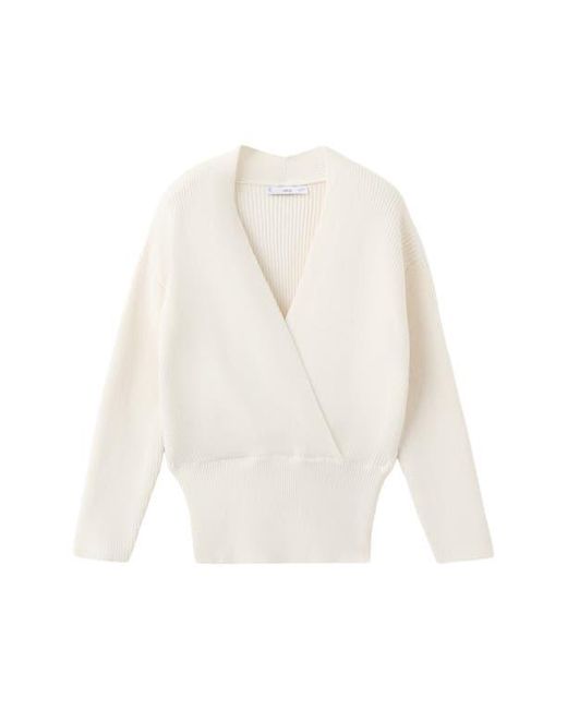 Mango Women's White V-Neck Rib Sweater