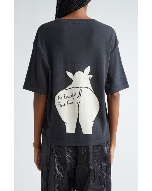 Eckhaus Latta Black Brutal Oversize Pointelle Stitch Cotton Graphic T-shirt
