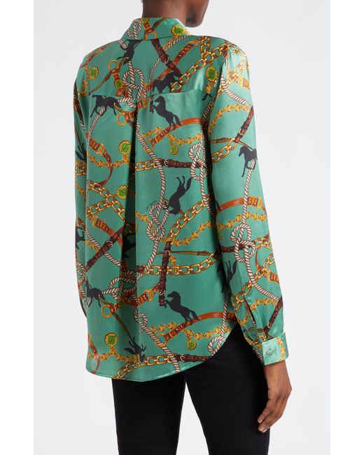 L'Agence Tyler Horse Print Silk Shirt in Green Lyst