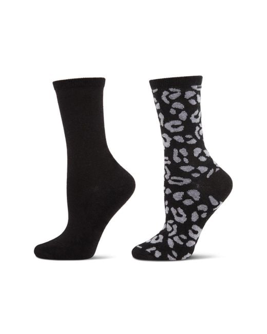 Memoi Black Leopard Assorted 2-Pack Crew Socks