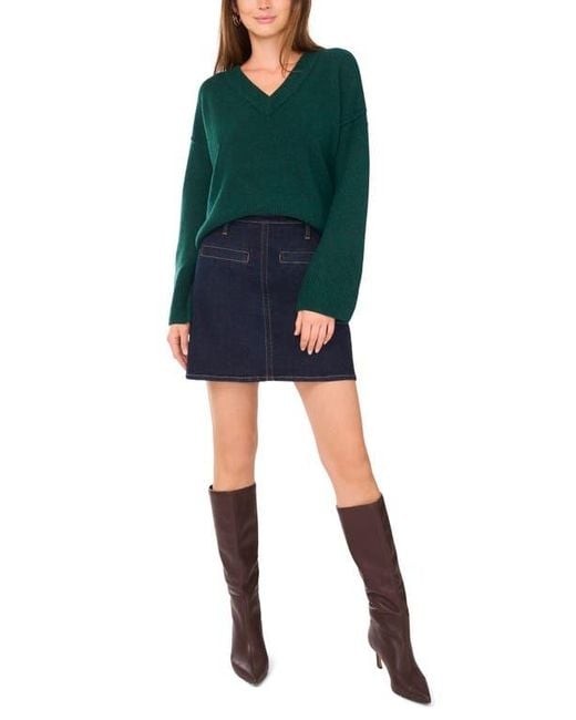 Vince Camuto Green High-Low V-Neck Sweater