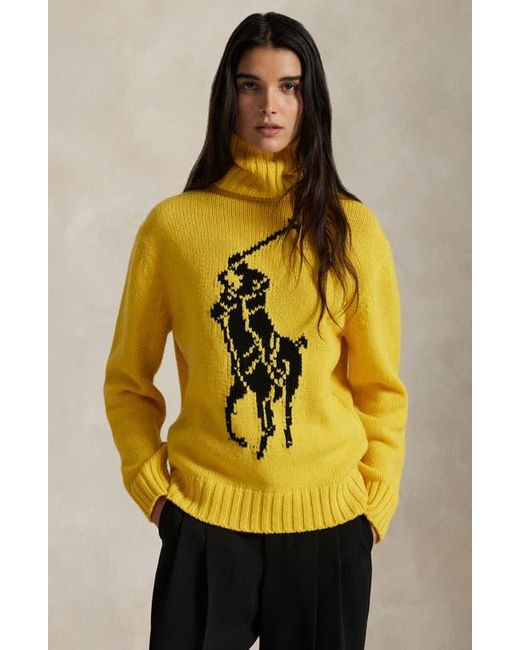 Polo Ralph Lauren Yellow Big Pony Turtleneck Wool Sweater