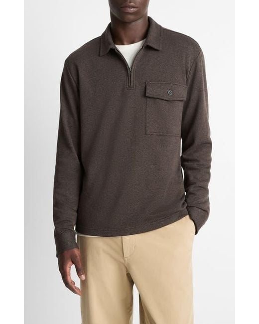 Vince Gray Herringbone Cotton-Blend Zip Polo Shirt for men