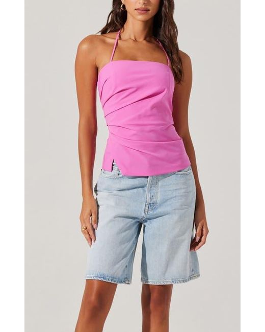 Astr Red Mel Side Ruched Halter Top