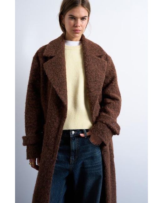 TOPSHOP Brown Chuck On Faux Shearling Longline Coat