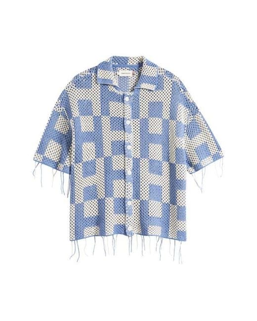 Honor The Gift Blue Fringe Open Stitch Button-Up Shirt for men
