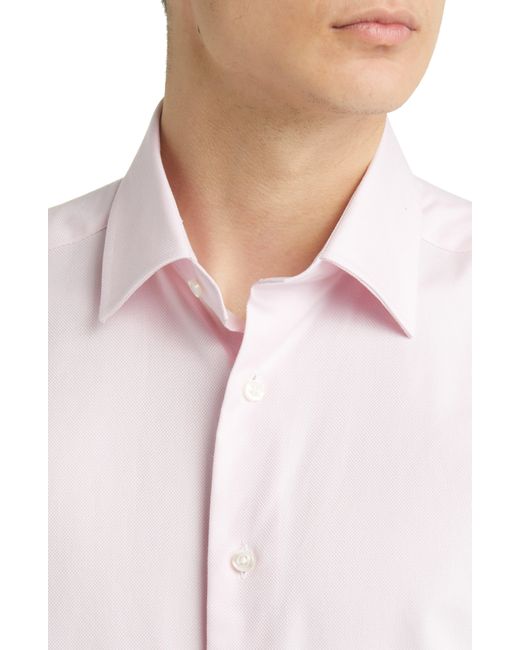 David Donahue White Trim Fit Royal Oxford Dress Shirt for men