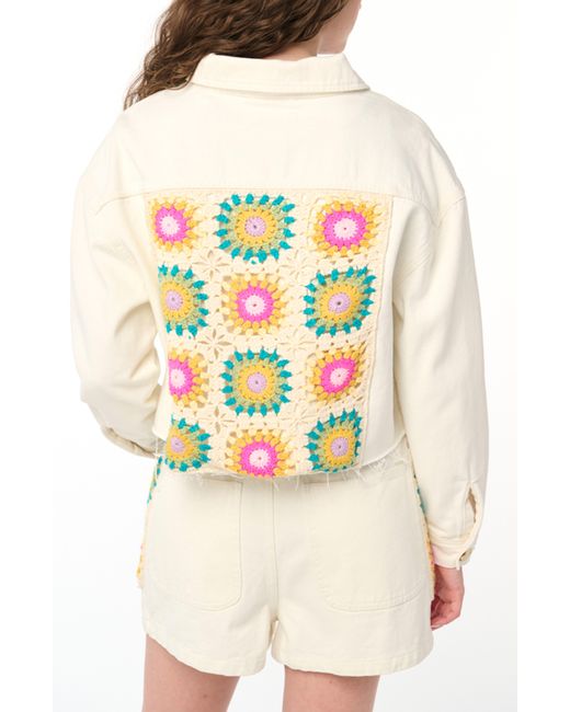 Blank NYC Natural Crochet Appliqué Crop Denim Jacket