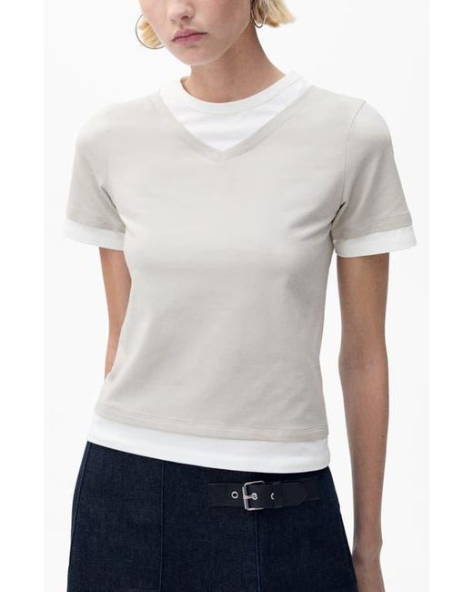 Mango White Contrasting Stretch Cotton T-Shirt